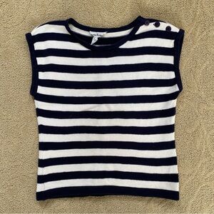 Anne Klein II Vintage Sleeveless Navy Blue White Striped Sweater Cotton Top Sz M